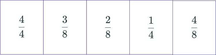 playing numbers - 4/4- 3/8 - 2/8- 1/4 - 4/8